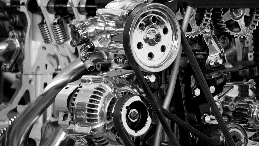 alternator closeup chrome with belt